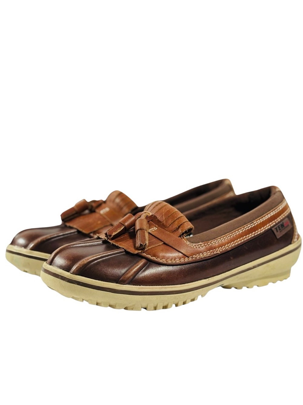 LL Bean Tek 2.5 Women’s Brown Leather Slip On Low Top Duck Shoes Size 6 Tassel
